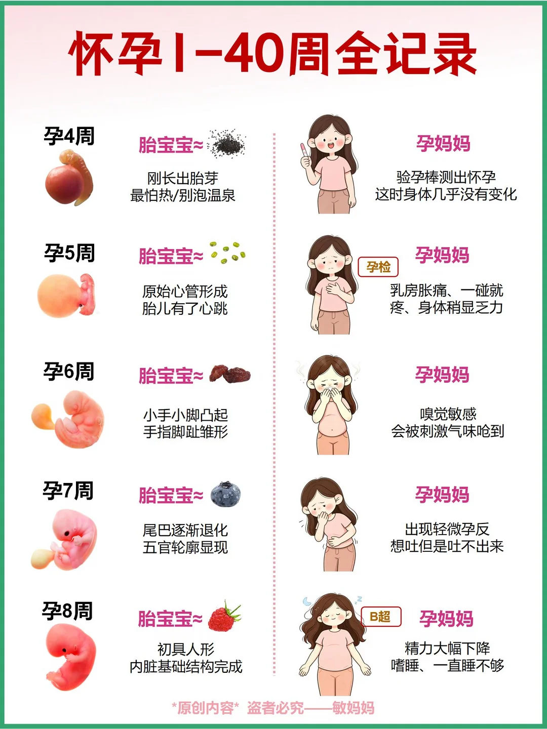 怀孕1-40周【胎儿➕孕妈变化】全记录‼️