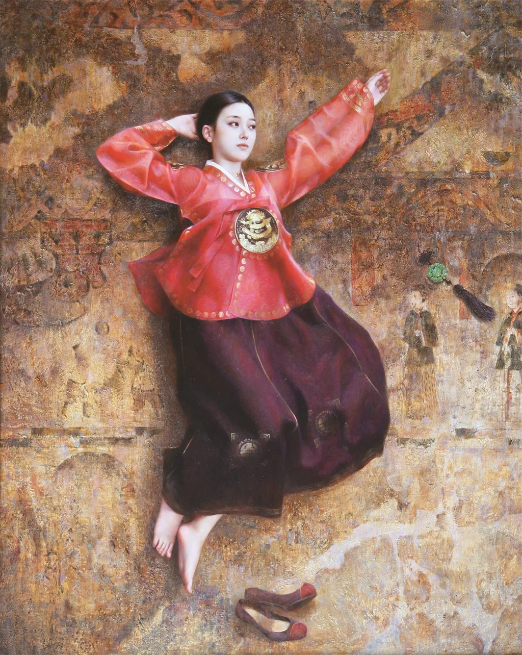 朝鲜青年画家宏顺正的油画《江山图》
