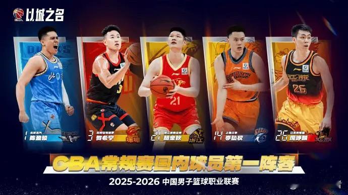 CBA国内球员一阵：胡金秋、贺希宁、李弘权、庞峥麟、陈盈骏 CBA官网...