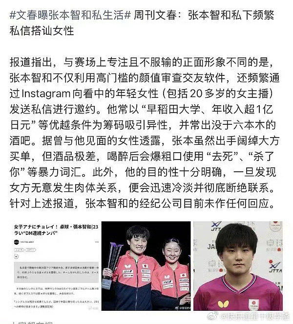 #张本智和自称初二起常被人搭讪#？？？我哩个豆，真的假的，他是啥时候说的啊，还是为了压上一个rs，真的有点细思极恐了 ​