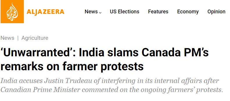 特魯多“插嘴”印度農民抗議, 印外交部: 外交對話最好不要出於政治目的而歪曲事實-圖2