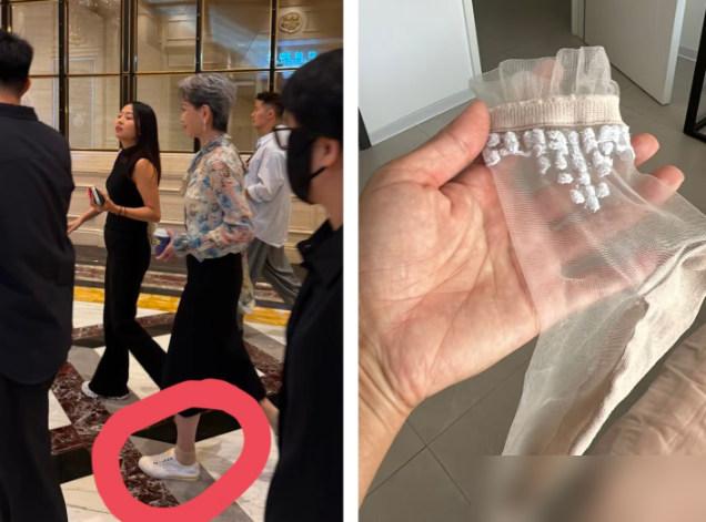 叶童这双腿，直接把造型师的脸按在地上摩擦。白西装，银短发，贵气拉满，镜头往下走，一双复古短水晶丝袜，瞬间回到八十年代影楼。
有人说她翻车，有人说她疯了。翻翻她这几年的路数，白发不染，皱纹不遮，宽裤子配落肩衬衫，靠奶茶色驼色撑气场。她就没打算演优雅老去的标本。人家玩的是混搭，是单一主角，是松弛到底。