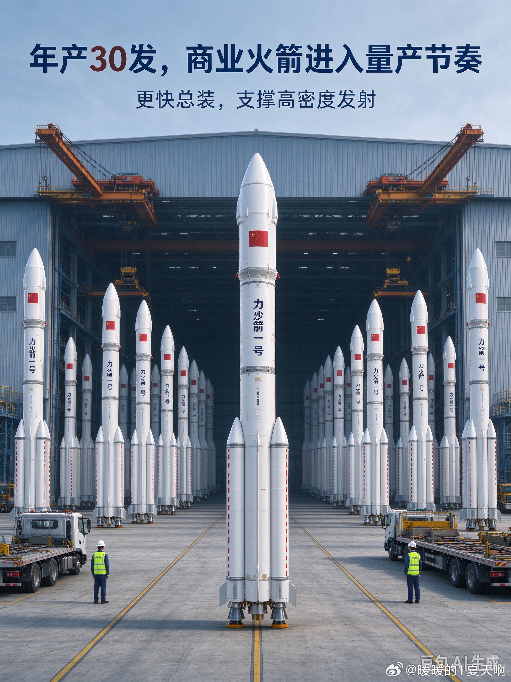 商业航天最怕什么？不是飞不成，是“飞得起、造不快”。

力箭一号这波15天总装、年产能约30发的数据，按厂商披露口径看，说明固体火箭开始往标准化制造走了。

以前航天发射给人的感觉是：任务制、长周期、小批量。

现在把总装工艺拆开、备货前置，发射服务更像“标准化交付”。

这对卫星组网、太空 ​