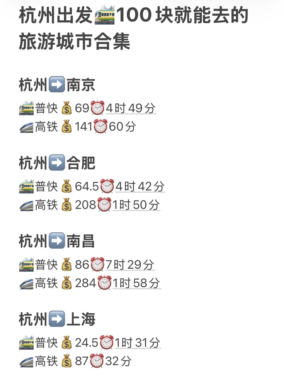 杭州出发🚞100块就能去的旅游城市合集