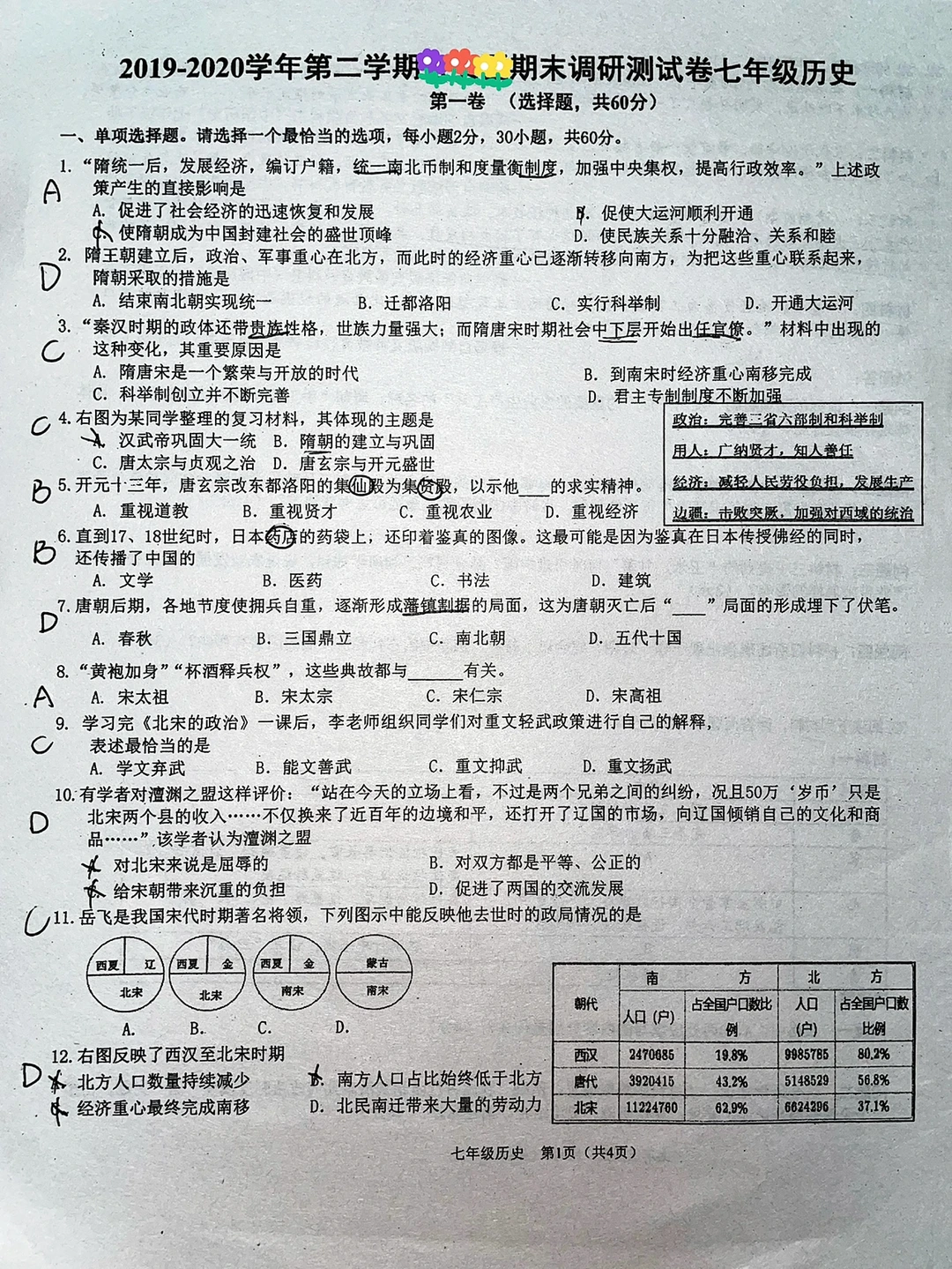 七年级下册历史，期末考试真题卷‼️