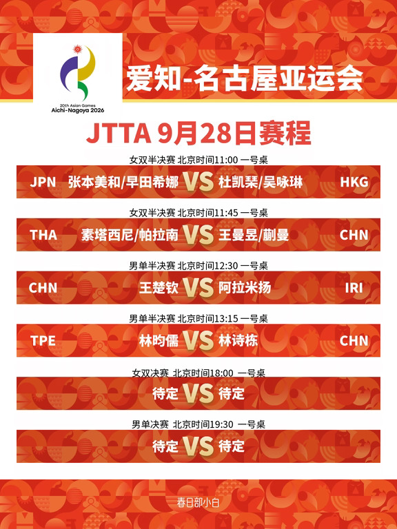 亚运会JTTA9月28日赛程