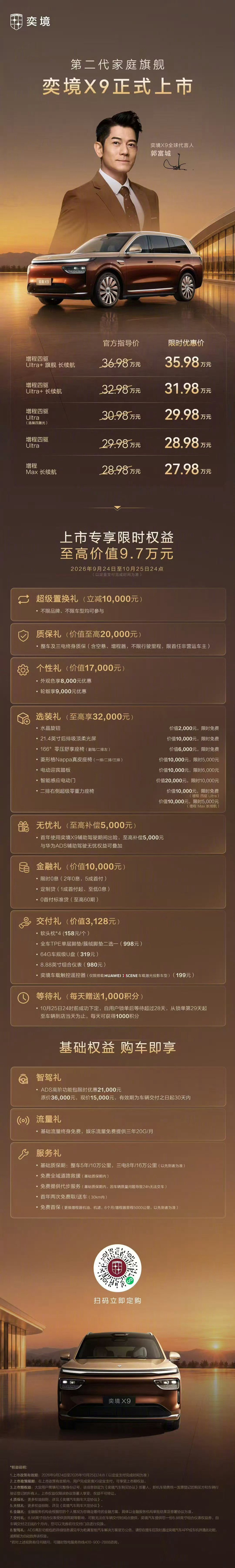 #华系新王奕境X9绝杀价27.98万起# 我嘞个豆，奕境X9 27.98W起，这可是9系列车呀。

之前问界独享华为技术做成了高端，现在很多车都在用华为乾崑智驾、鸿蒙座舱等技术，所以问界的优势也是越来越小了～

#大v聊车##新能源汽车##华为[超话]# ​
