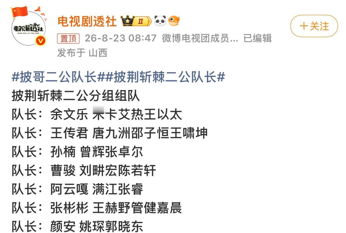 披哥二公网传分组名单流出来，余文乐艾热王以太米卡绑一块儿，阿云嘎满江张睿搭伙，曹骏刘畊宏陈若轩抱团，颜安姚琛郭晓东凑一组，孙楠曾辉张卓尔联手，张彬彬王赫野管健嘉晨成队，这配置一出来，评论区直接吵翻了。
真没人觉得曹骏那组有点悬吗？刘畊宏综艺感再强也顶不上一副好嗓子，陈若轩舞台经验有限，曹骏演戏是拼，