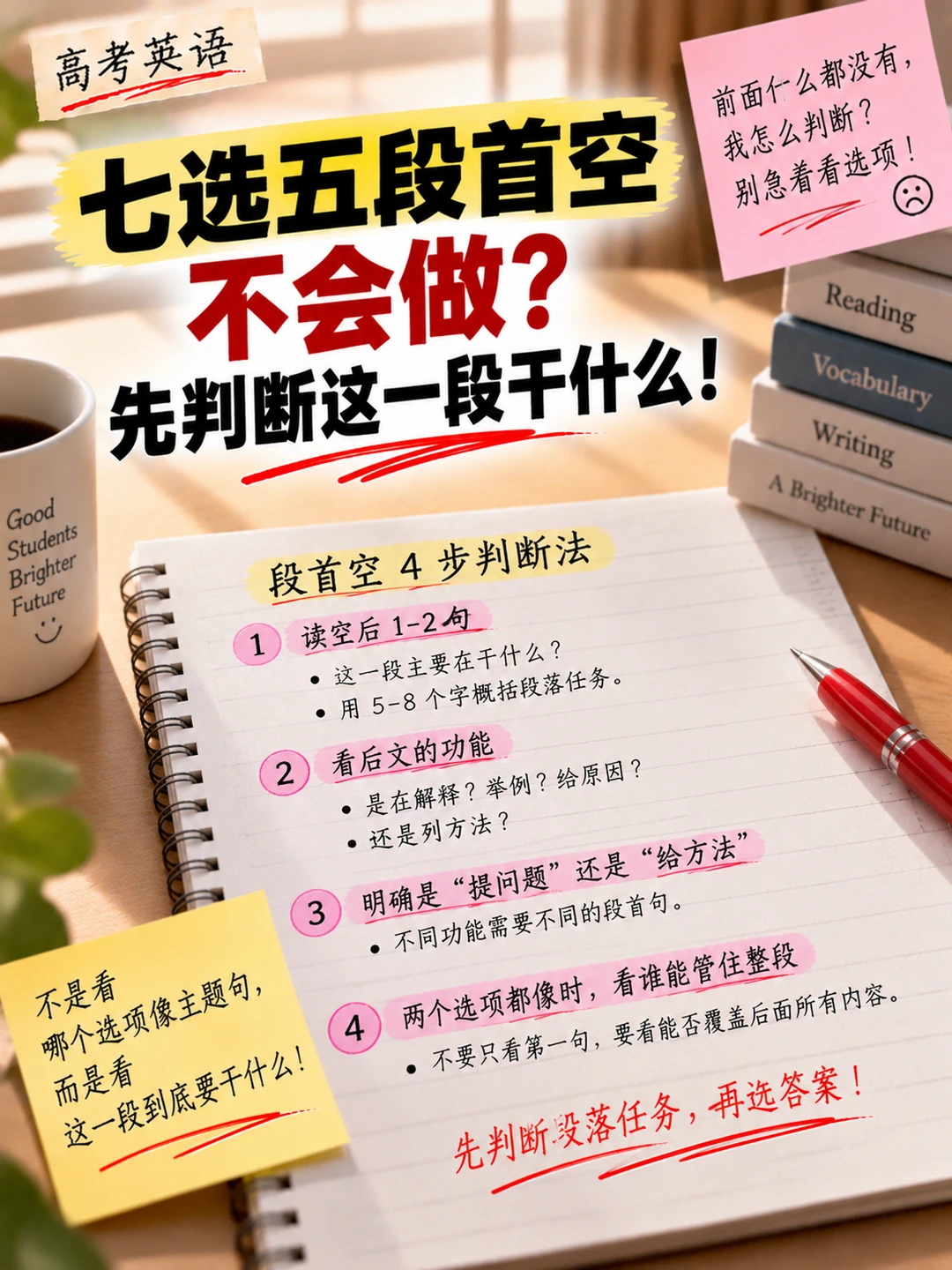 七选五段首空不会做？先判断这一段干什么！