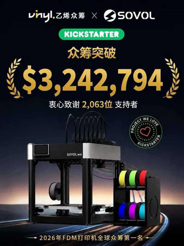 $324万Sovol 凭啥拿26年FDM打印机众筹第一