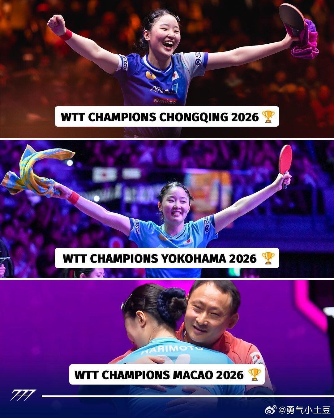 #张本美和冠军#澳门冠军赛女单冠军🏆张本美和2026WTT澳门冠军赛
女单冠军🏆
 
恭喜18岁的张本美和[比耶][送花花][彩虹屁]
 
今年收获三站WTT冠军赛冠军！！！
2026WTT重庆冠军赛 女单冠军🏆
2026WTT横滨冠军赛 女单冠军🏆
2026WTT澳门冠军赛 女单冠军🏆
未来，继续闪耀[打call][打call] ​