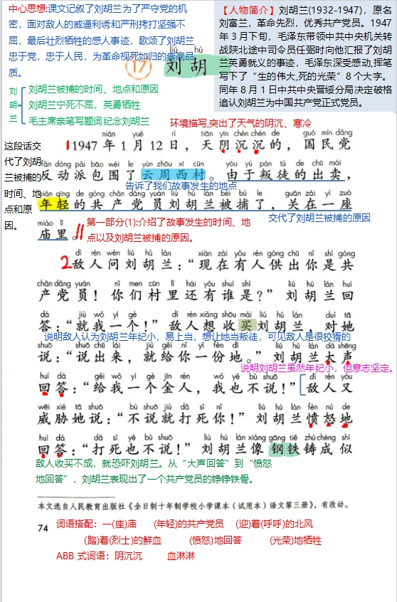 二上语文第17课《刘胡兰》详细笔记