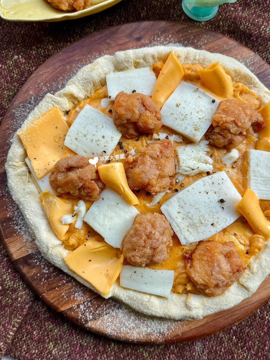 自制炸鸡蛋黄酱披萨🍕🧀🤤好吃疯啦！！