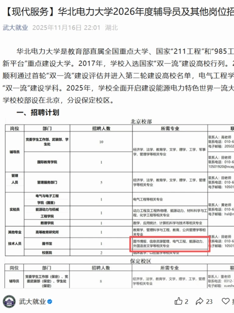 华北电力大学图书馆招图情专业