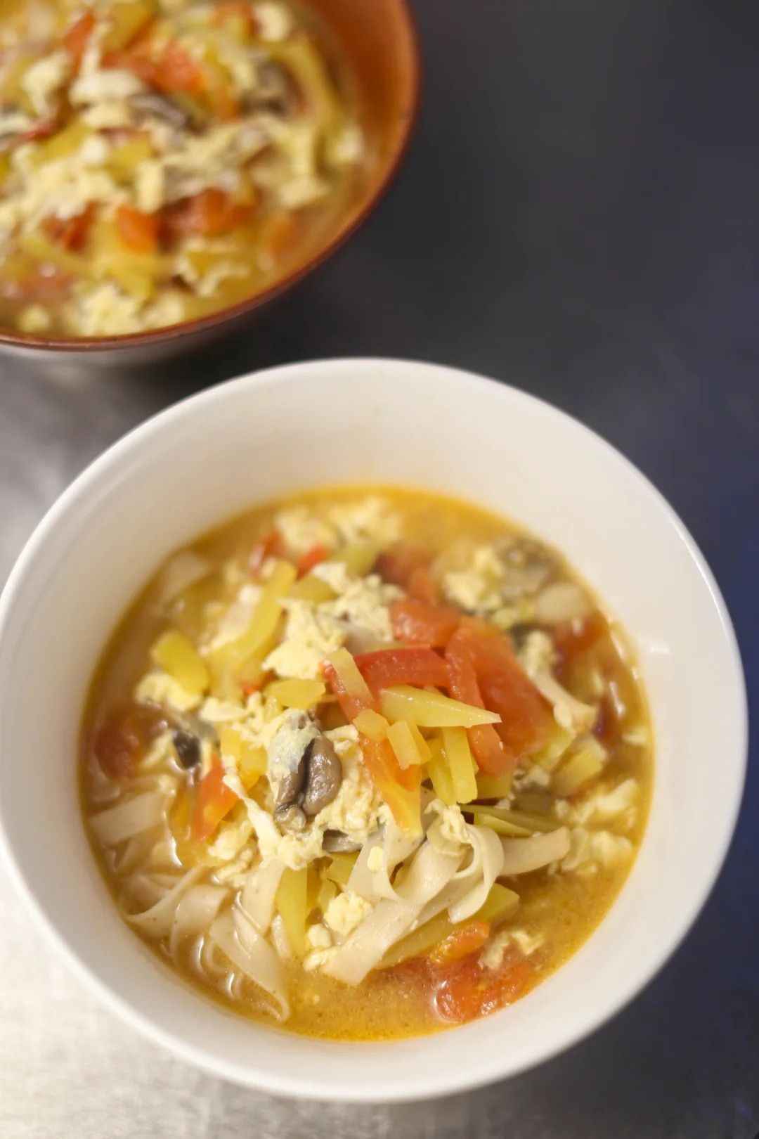 北瓜丝西红柿炝锅面（361）汤汁鲜美很好吃