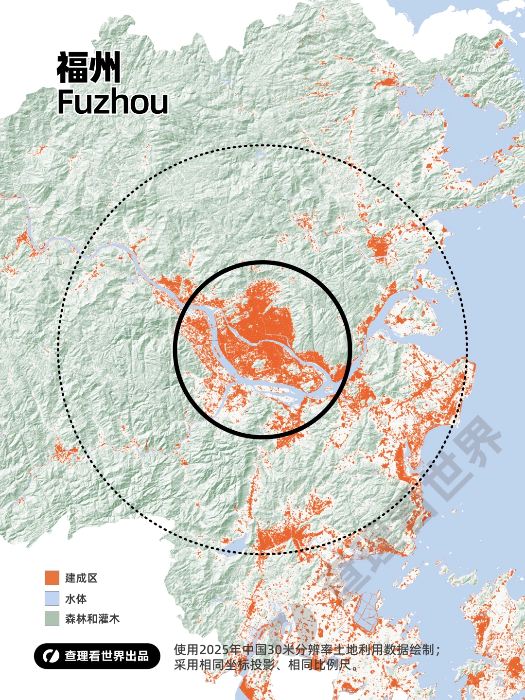 福建双城对决：福州厦门建成区实测