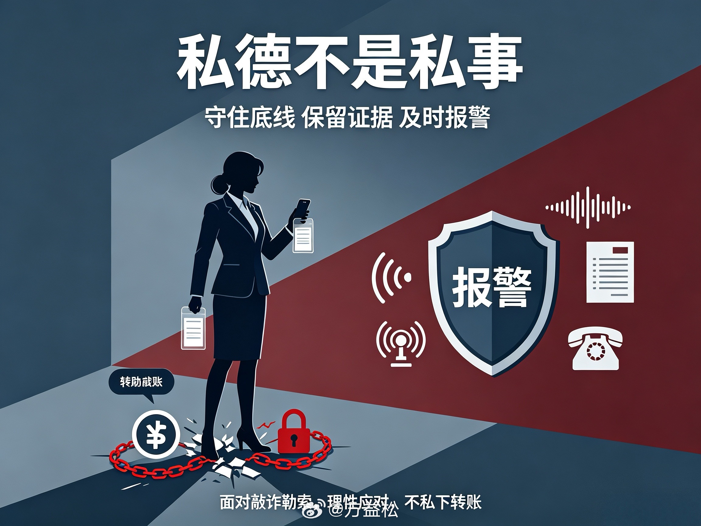 #女局长被仙人跳敲诈后免职#
山东泰安这起“仙人跳”案件，再次敲响了警钟。
一名女局长被00后团伙以“包养未成年男孩”为由敲诈19万元，最终不仅破了财，还丢了职。这背后不仅仅是犯罪分子的狡诈，更折射出人性在面临隐私威胁时的脆弱与无奈。
很多时候，我们以为花钱能买来平安，殊不知妥协只会换来 ​