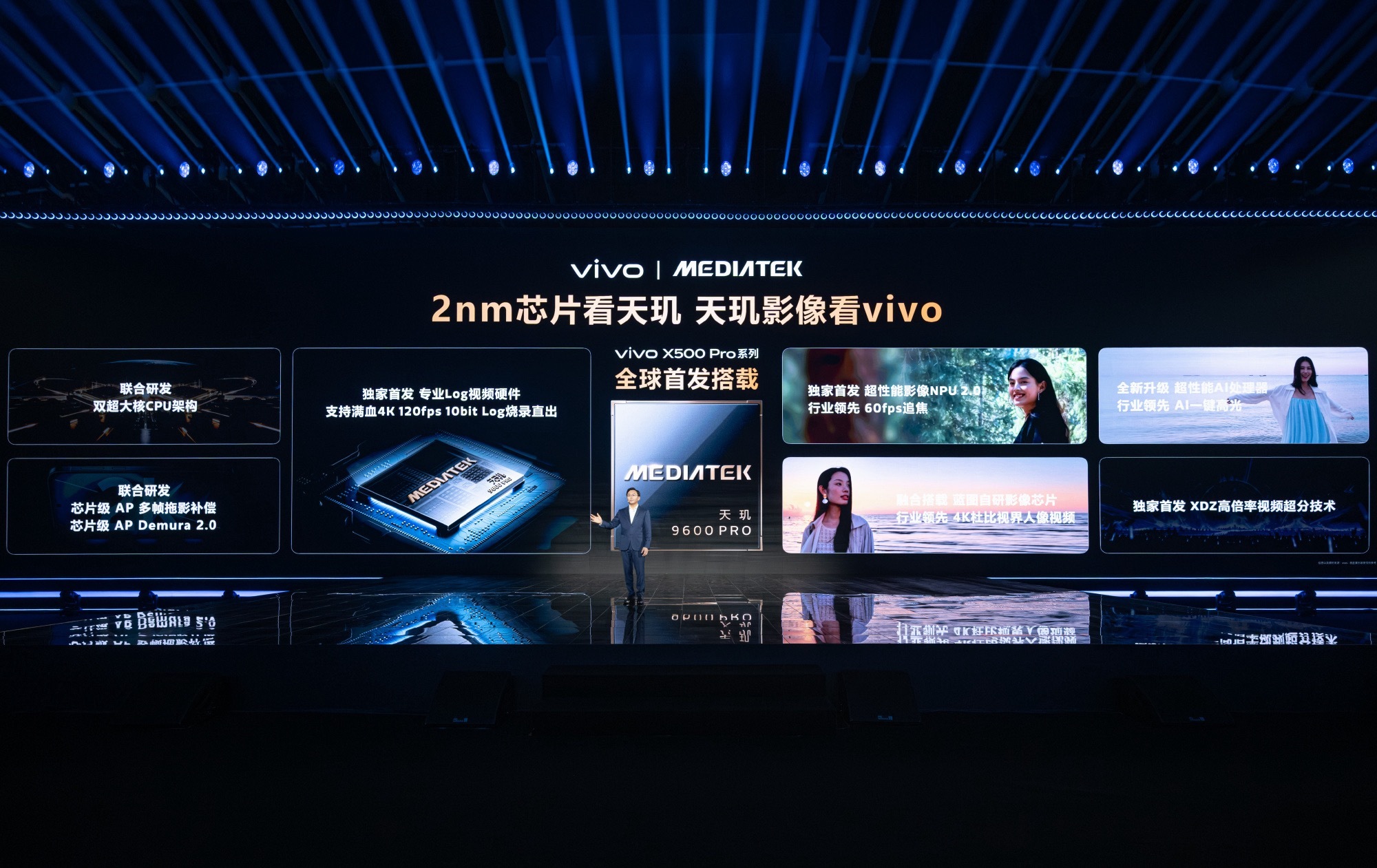#vivo全球首发天玑2nm芯片# 天玑9600 Pro这次参数确实够猛：台积电2nm、2+3+3全大核，双C2-Ultra最高4.55GHz，峰值多核性能下功耗还能比上代低61%。
不过对vivo来说，首发这颗2nm芯片的意义，不只是性能更高，而是能把更好的能效真正用到X500 Pro系列上。 比如4K 120帧10bit Log这种持续高负载的视频拍 ​