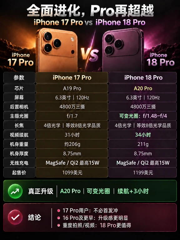 iPhone 18 Pro和17 Pro到底差多少？🤔