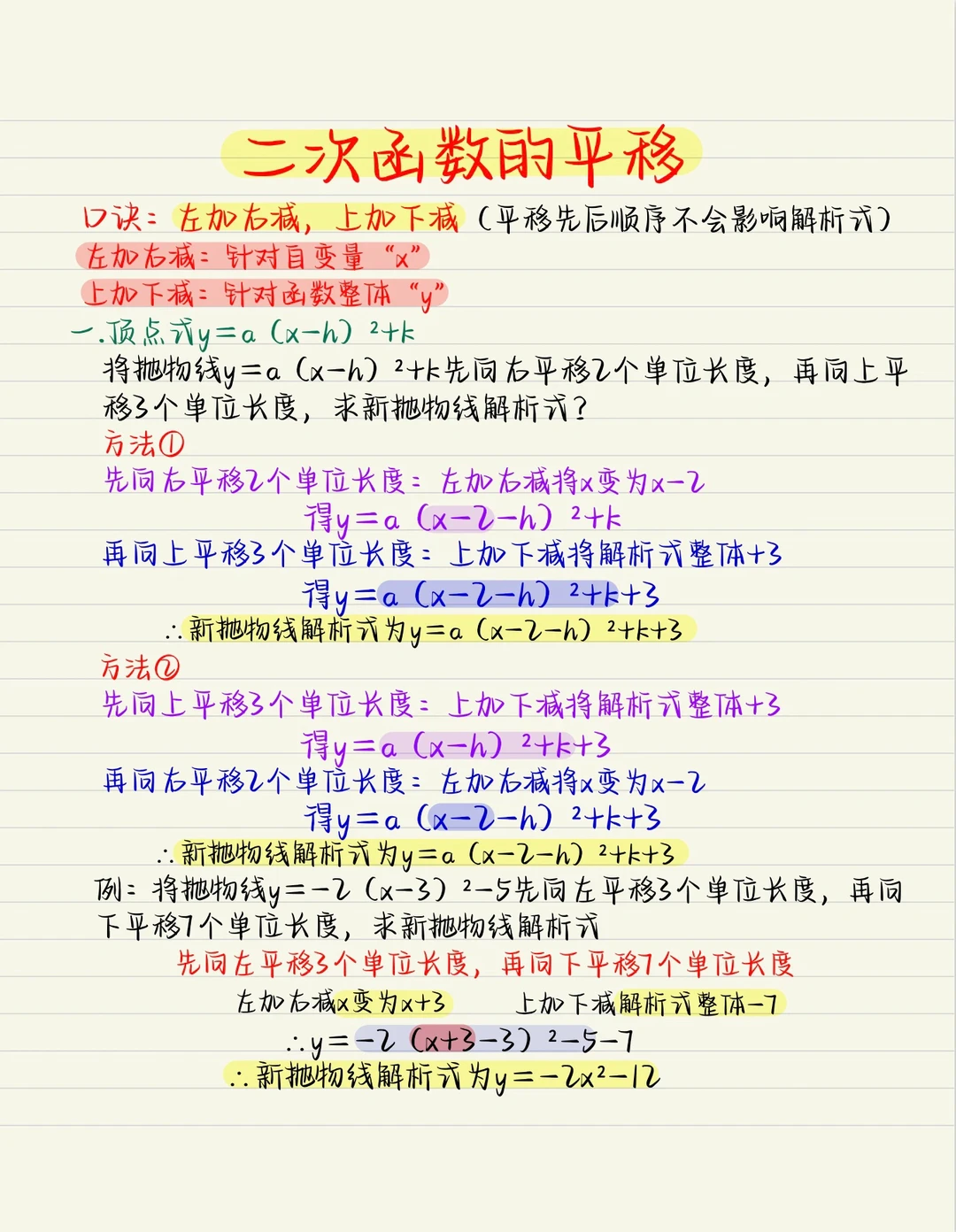 初三数学：二次函数的平移