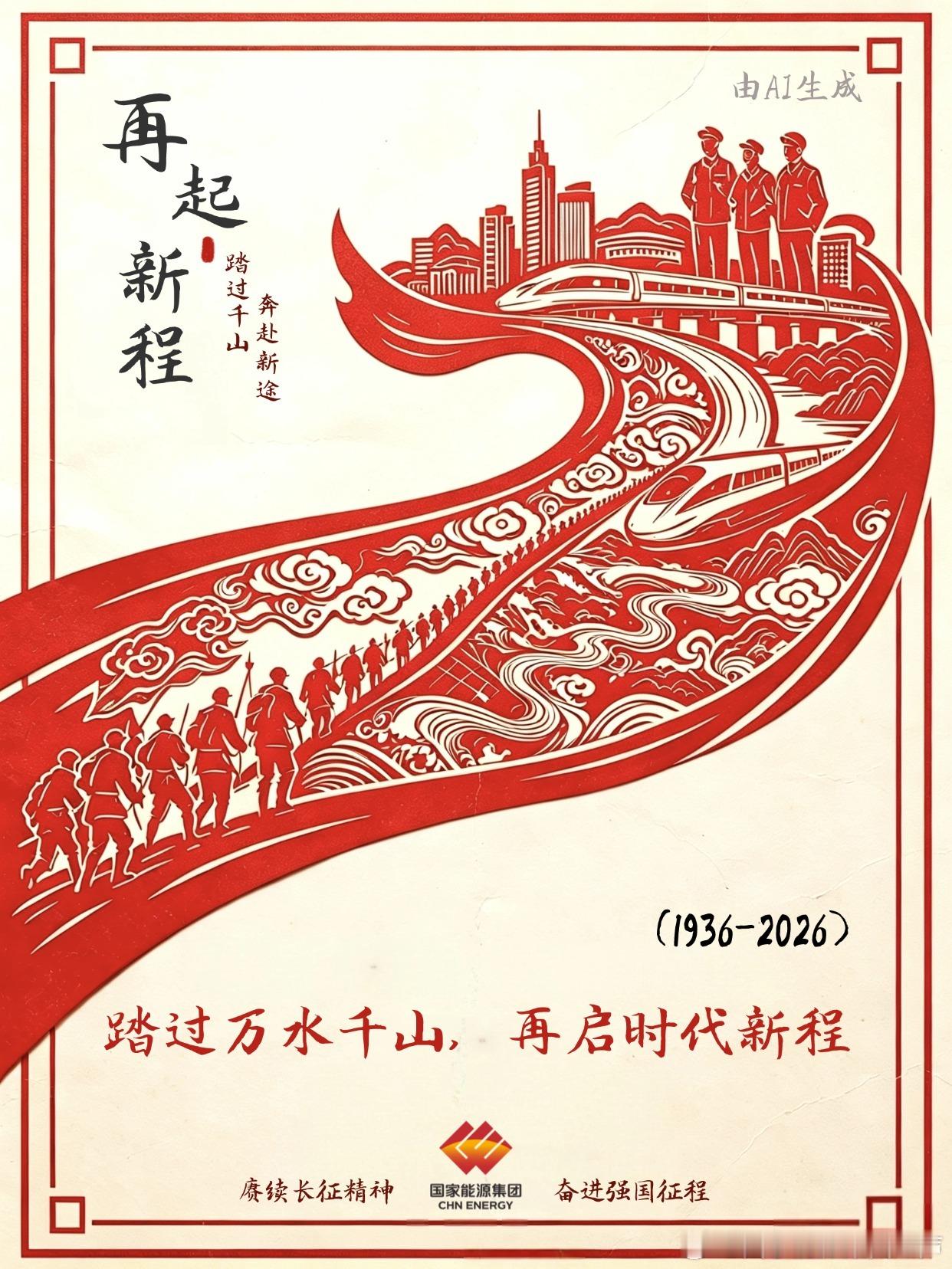 #能能快点# #红军长征胜利90周年# 【忆长征岁月，践能源初心】烽火岁月已远，长征记忆永存。国家能源集团新疆化工职工以AI海报重现雪山险关、军民同心图景，更融入新时代建设画卷。先辈热血铸就的精神，穿越九十载依然滚烫。我们虽未亲历长征，却永远铭记那份牺牲与坚守，立足岗位实干笃行，奋力走好我 ​