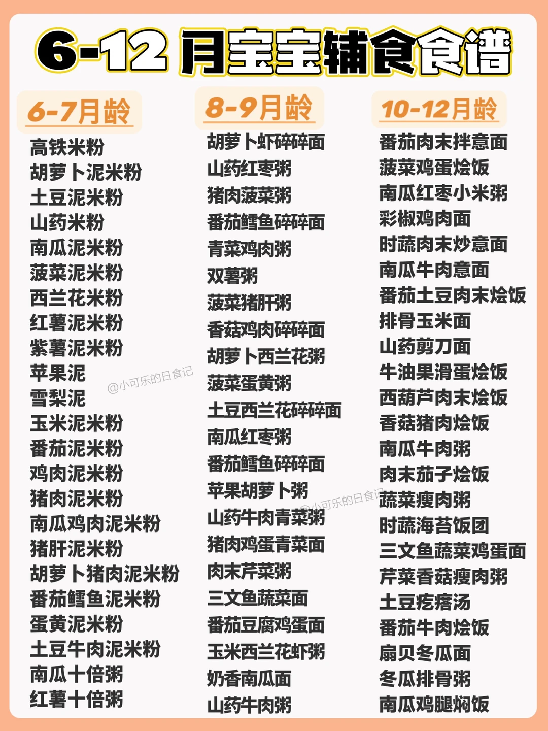 6-12月宝宝辅食食谱‼️附食谱 详细做法收藏