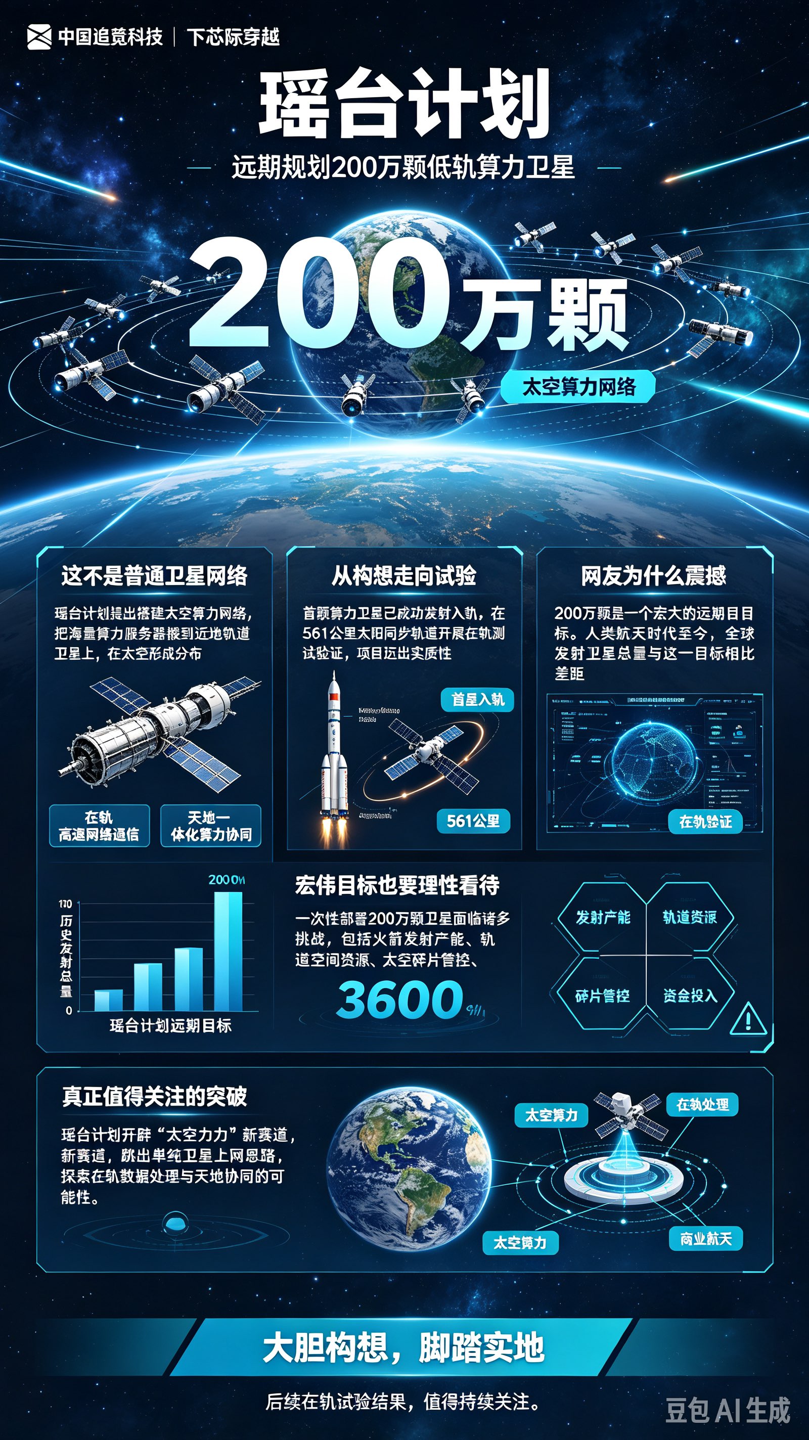 震撼！中国企业提出瑶台计划，远期规划200万颗低轨算力卫星

说起商业卫星星座，很多人第一时间想到国外的星链。而咱们国内追觅科技旗下芯际穿越，推出瑶台计划，提出远期规划部署200万颗低轨算力卫星，这个宏大构想一经曝光，立刻在航天圈引发巨大震动。

和传统通信卫星不同，这是一套太空算力网络。简单来讲，