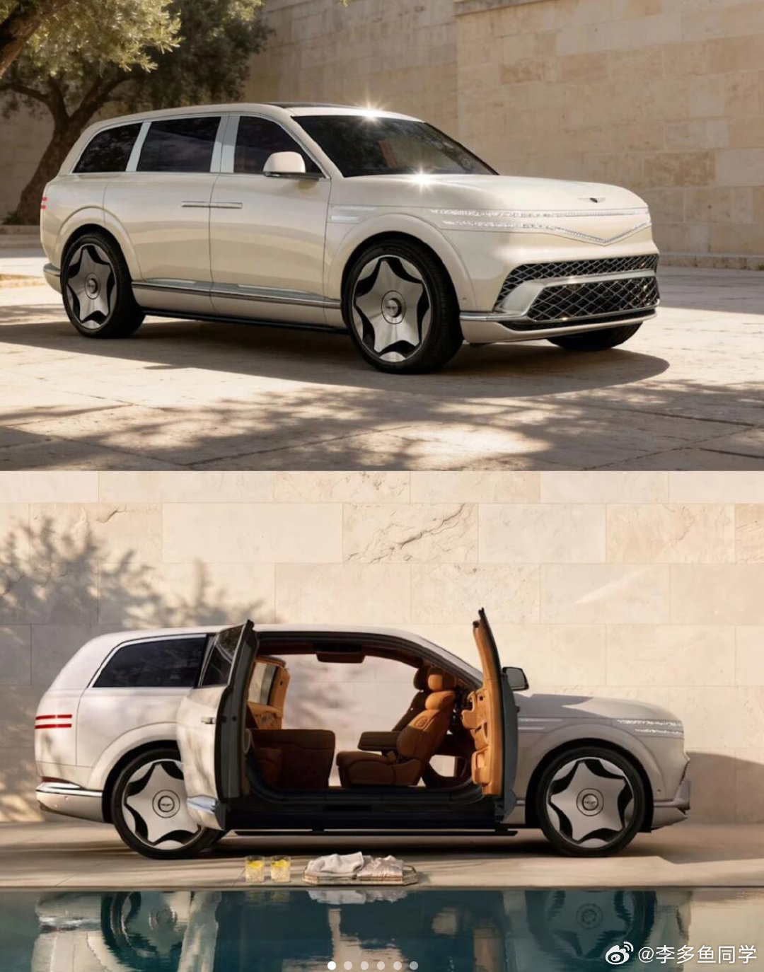 捷尼赛思GV90发布了，这车我感觉更像豪华会所，不像普通SUV。

后排更强调老板座体验，独立座椅、腿托、按摩等配置。
对开门设计，类似劳斯莱斯，取消传统上下车方式。
极简豪华内饰，少堆屏幕和按钮，更偏高级家具感、豪宅风格。

总体更强调身份感、设计和乘坐体验，反正高级（冷门）就对了。 ​