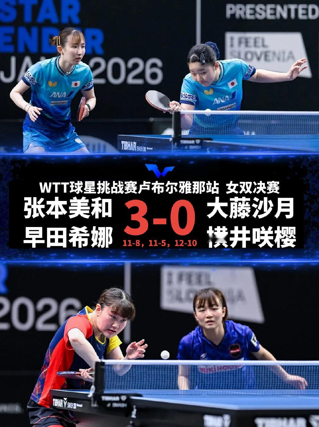 2026WTT球星挑战赛卢布尔雅那站 女双决赛 张本美和/早田希娜 3...