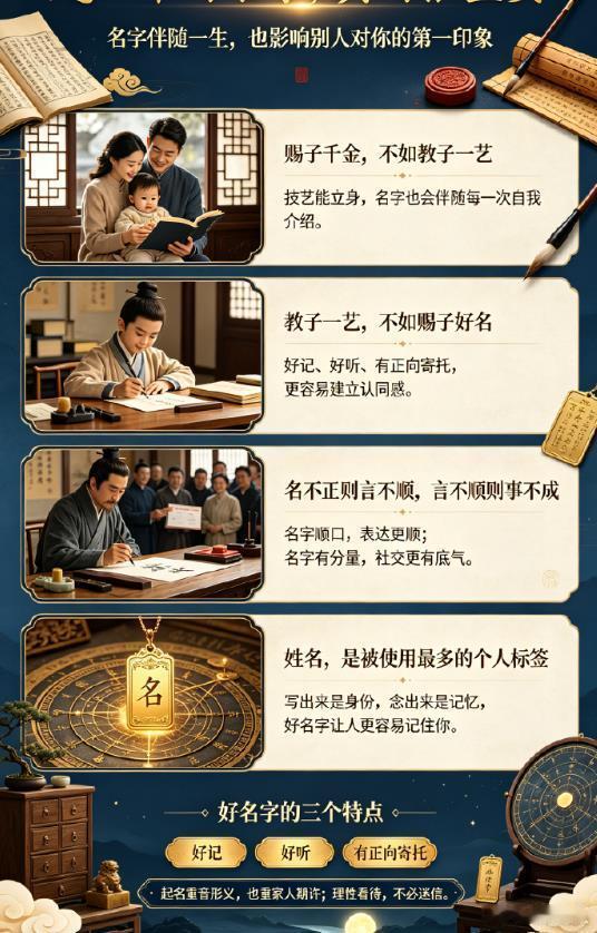 起一个好名字很重要，如当时没起上一个好名字，改一个好名字一样重要！赐子千金，不如教子一艺；教子一艺，不如赐子好名；不怕生错命，就怕起错名；名不正则言不顺。言不顺则事不成，姓名是最短的咒语，是用的最多的咒语，是最灵验的咒语。名字写出来即是"符"，念出来即是"咒"。 ​​​