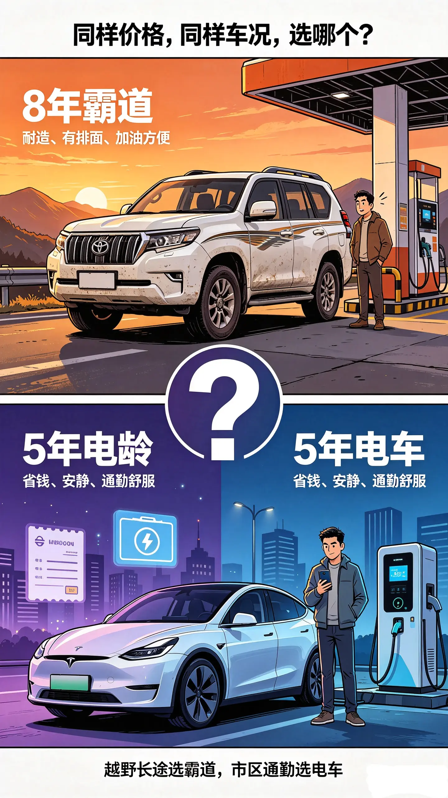 “同样价格 8年丰田和5年车龄电车 你们会怎么选择”丰田霸道 丰田普拉多 硬派越野 兰德酷路泽