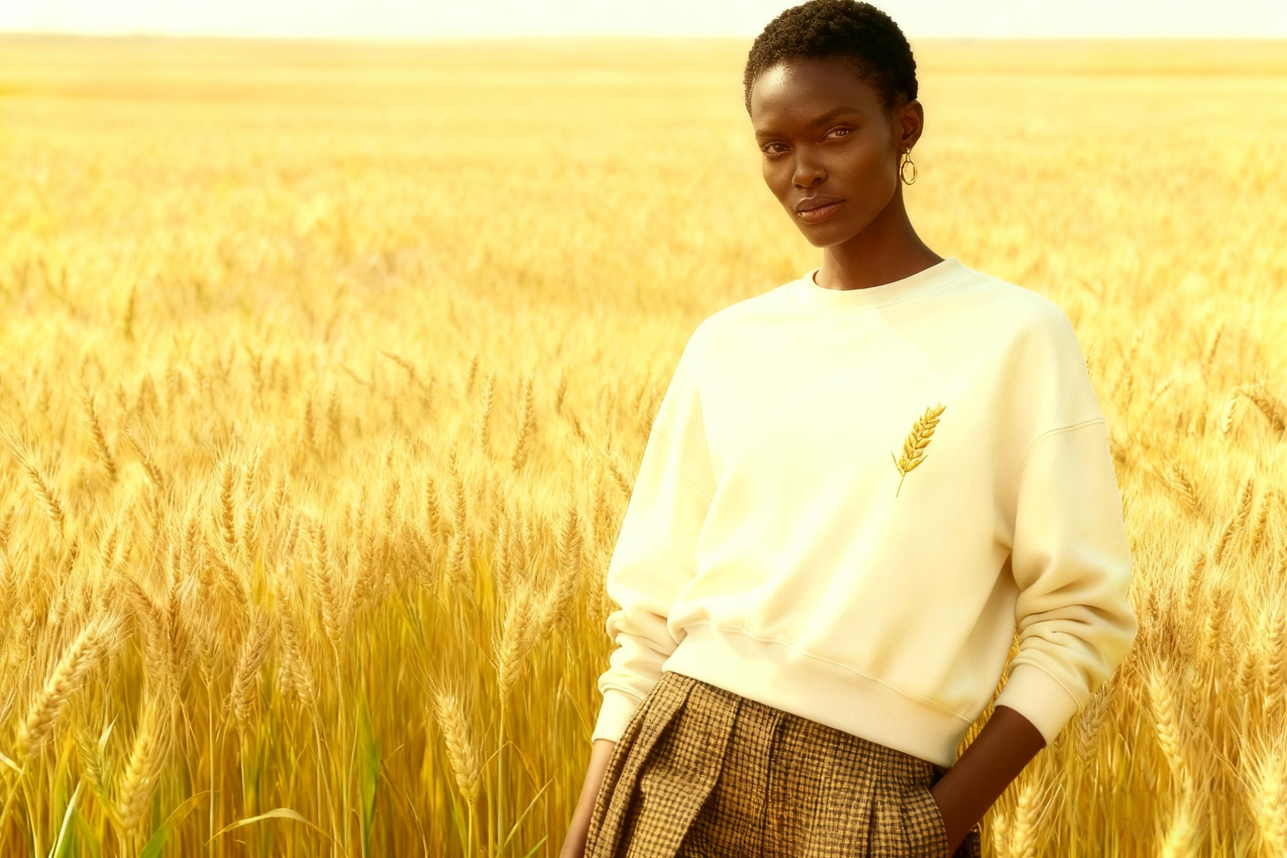 金色麦田中的时尚少女，清新自然，尽显青春活力！