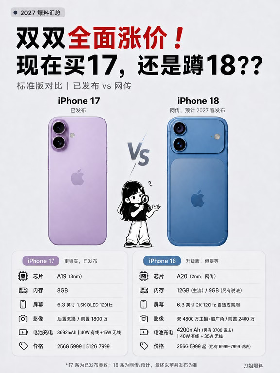 等累了，双双涨价后，iPhone17和18怎么选❓