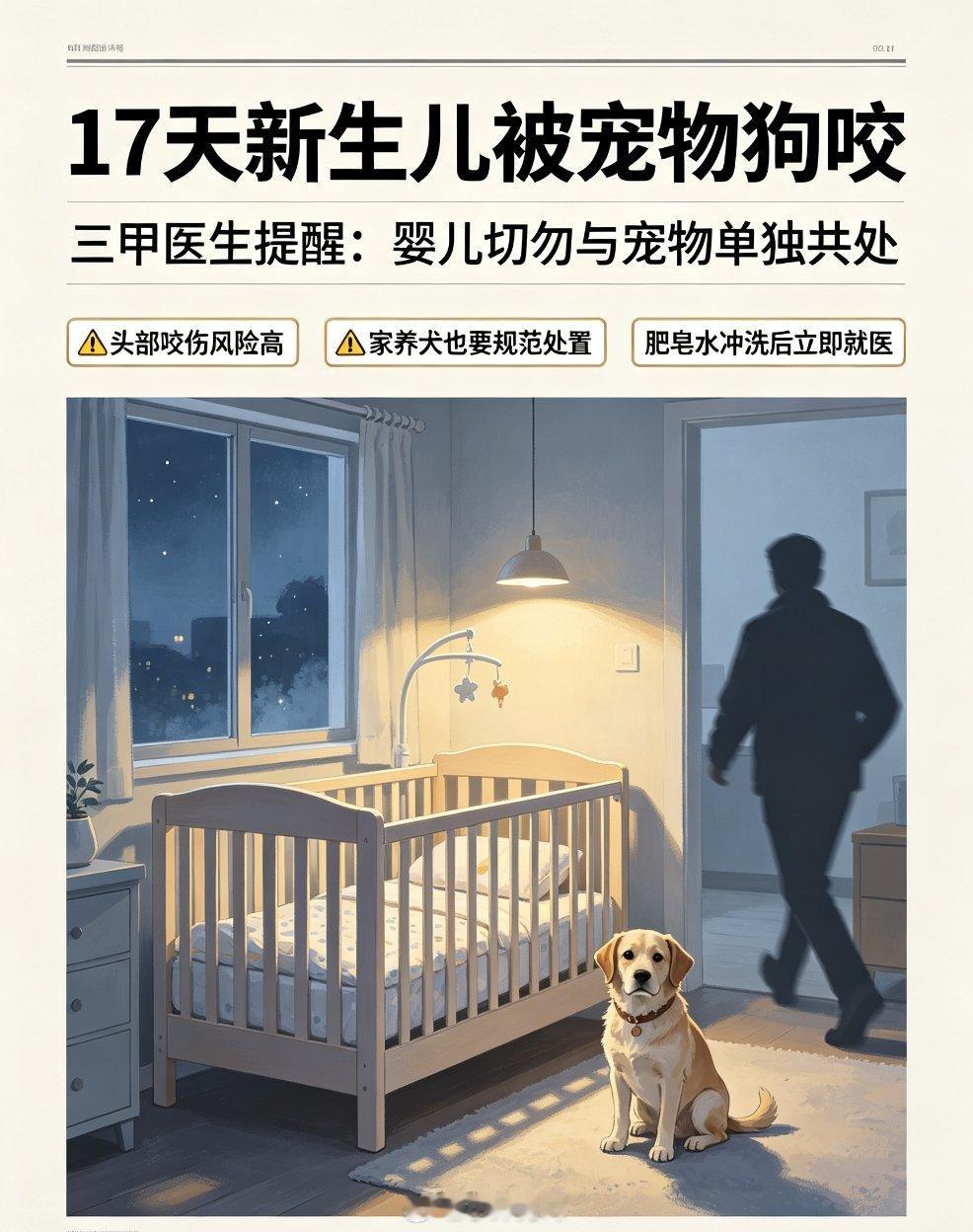 浙江一名仅17天的新生儿，被自家宠物狗咬伤头顶，创口2cm×3cm...