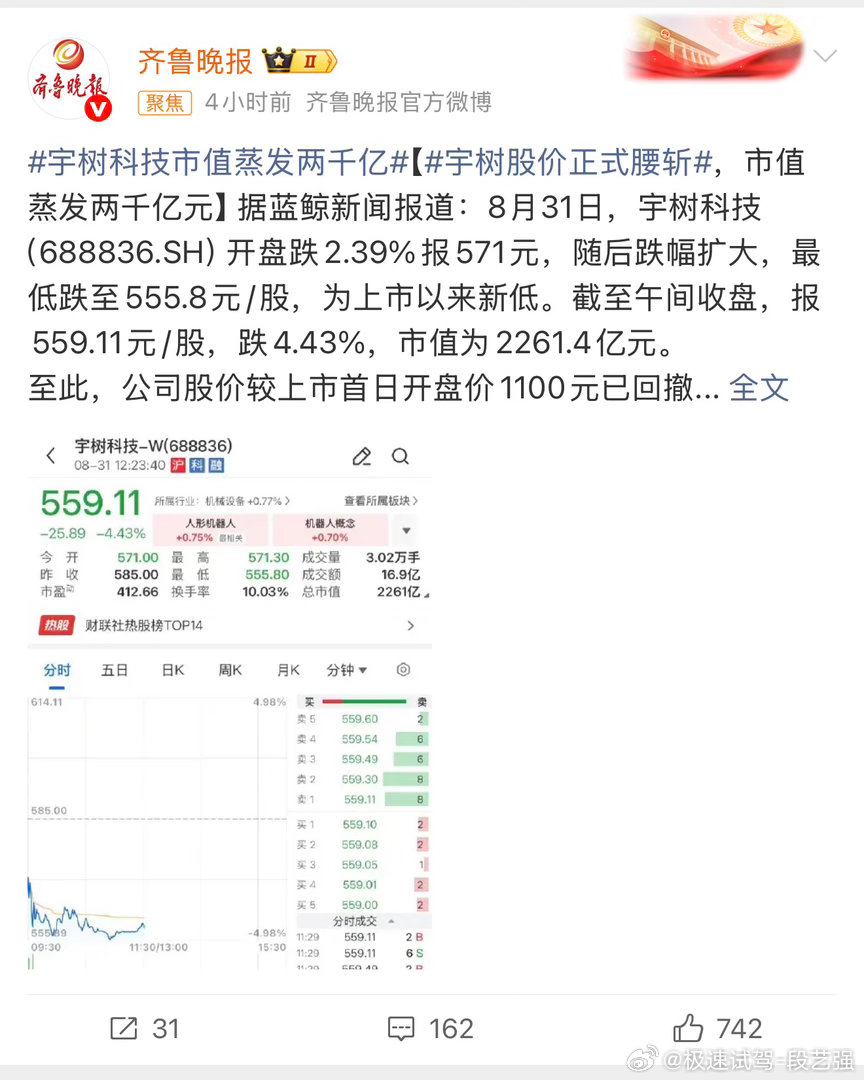 #宇树股价正式腰斩# 现在要推出 更智能化的 爆品出来了，不然确实撑不住！
机器人继续颠覆性的变化了！ ​
