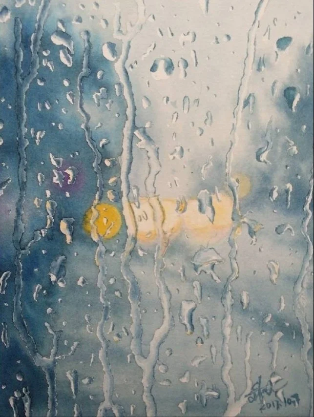 水彩，雨窗。留白胶不能缺。