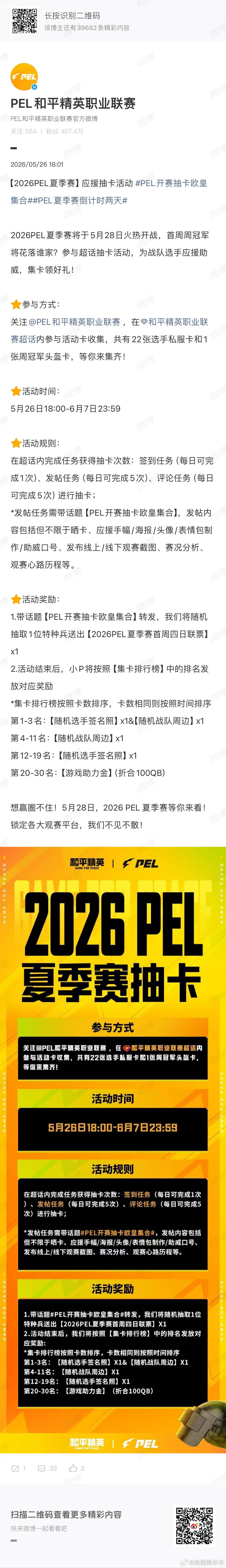 群雄逐鹿静待开战，PEL夏季赛脚步越来越近！全民抽卡互动趣味满满，分享...