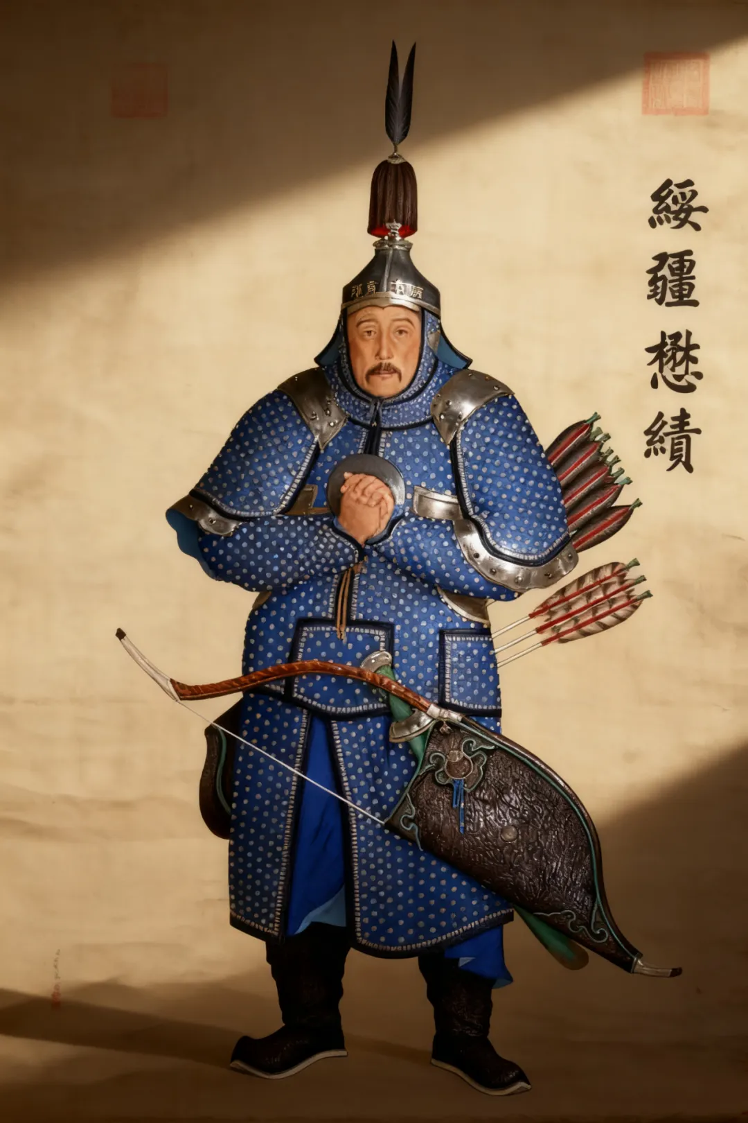 文襄烽烟恶。
望天山、重围百匝，帐营孤托。
掘鼠为粮霜浸胄，铁甲蓝光如削。
矢尽处、丹心无落。
静待王师来会合，扫回疆、万里尘沙硕。
持虎节，定西漠。

紫阁绘貌标雄略。
记当年、旗摧虏阵，功封武毅。
百战边雪销鬓发，气节千秋如昨。
看青简、英名长卓。
大漠寒烟吹古画，对戎容、凛凛犹堪绰。
乌雅魂，