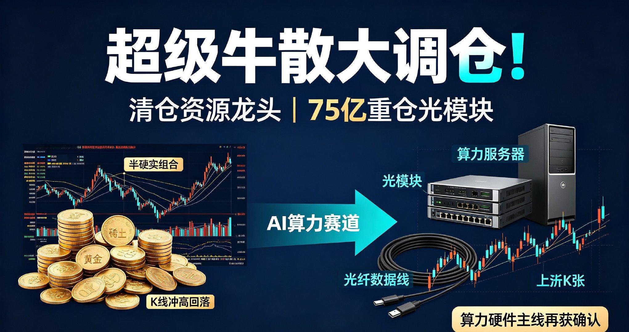 超级牛散大调仓！清仓多只资源龙头，75亿重仓光模块核心标的

随着半年报密集披露，A股顶级牛散章建平的二季度调仓路径彻底曝光，操作风格果断切换，调仓幅度非常大。

一季度他大举布局资源赛道，重仓四川黄金、北方稀土、东材科技三只龙头。但二季度直接全部撤退，悉数退出前十流通股东名单，哪怕四 ​