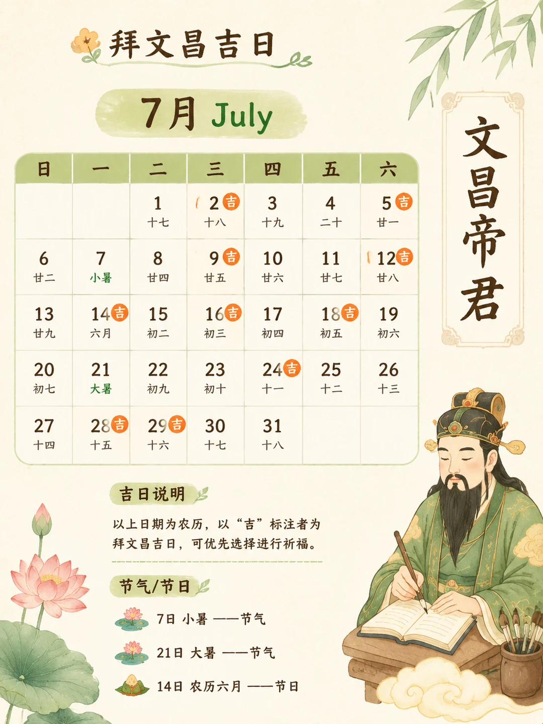 7月拜文昌吉日，拜文昌吉日，拜文昌吉日