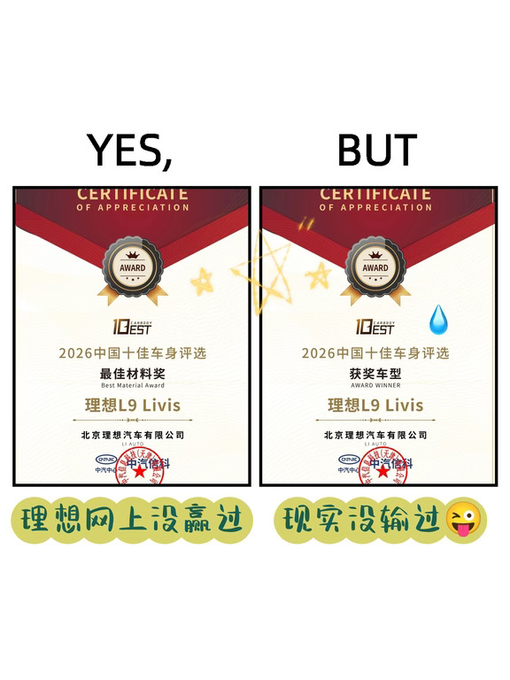 理想L9荣膺2026中国十佳车身✨