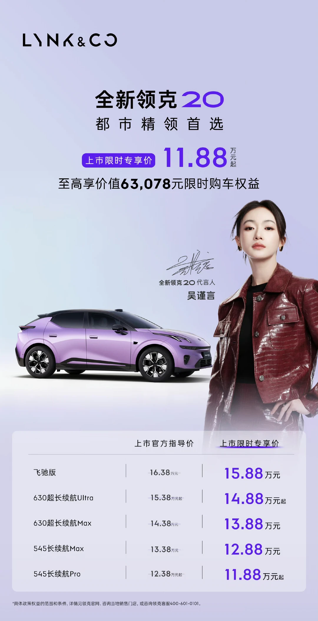 今天全新领克20上市了，限时专享价11.88万起。这个价格有点意外，直接把800