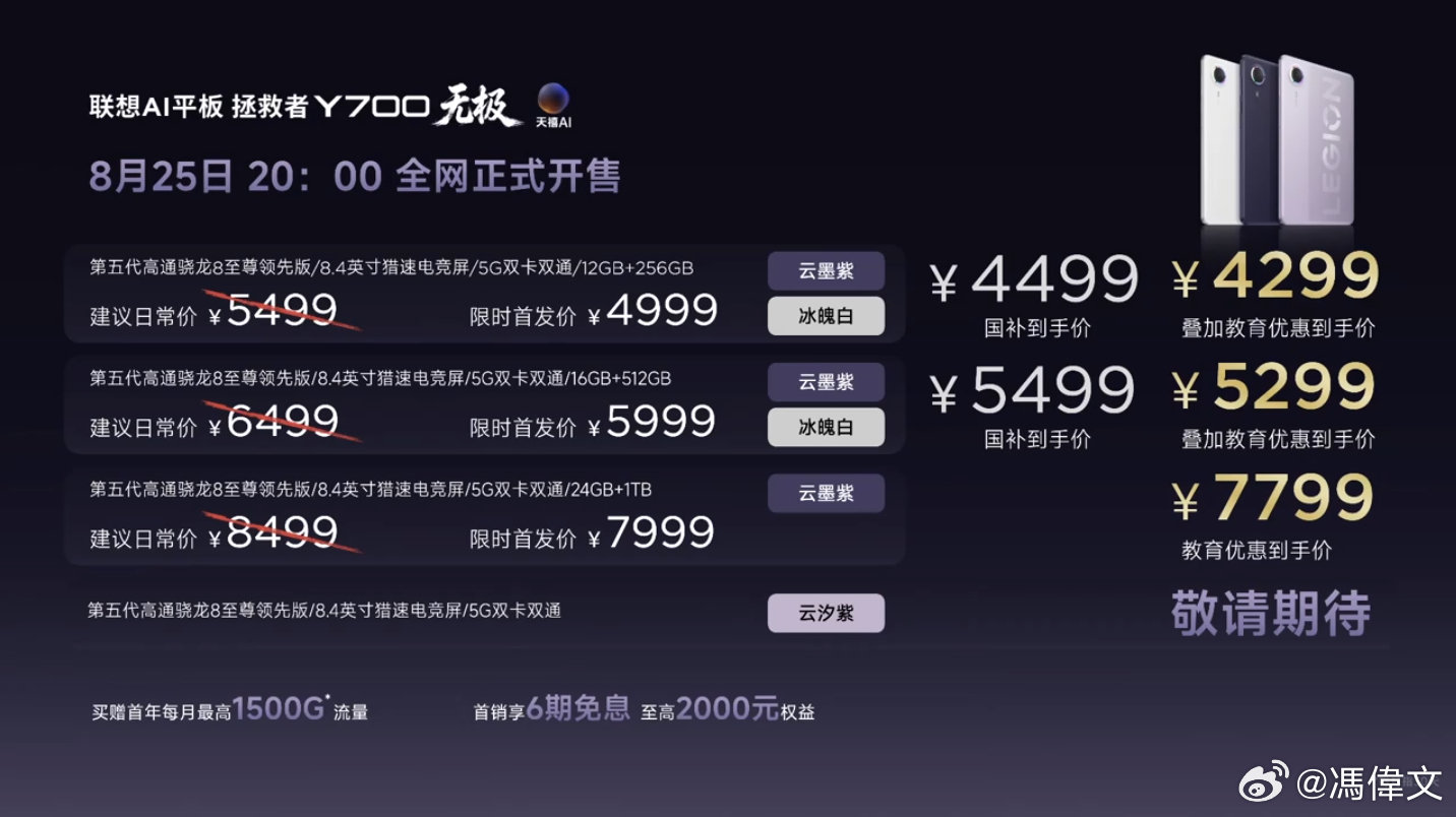 [流鼻血]你们谁要的骁龙旗舰处理器+ 小尺寸 OLED 屏幕+ 5G 双卡双待+ 大内存的小平板？赶紧来下单了。

联想拯救者 Y700 无极，起步价 4999 元，叠加国补优惠可以到 4299 元 ​