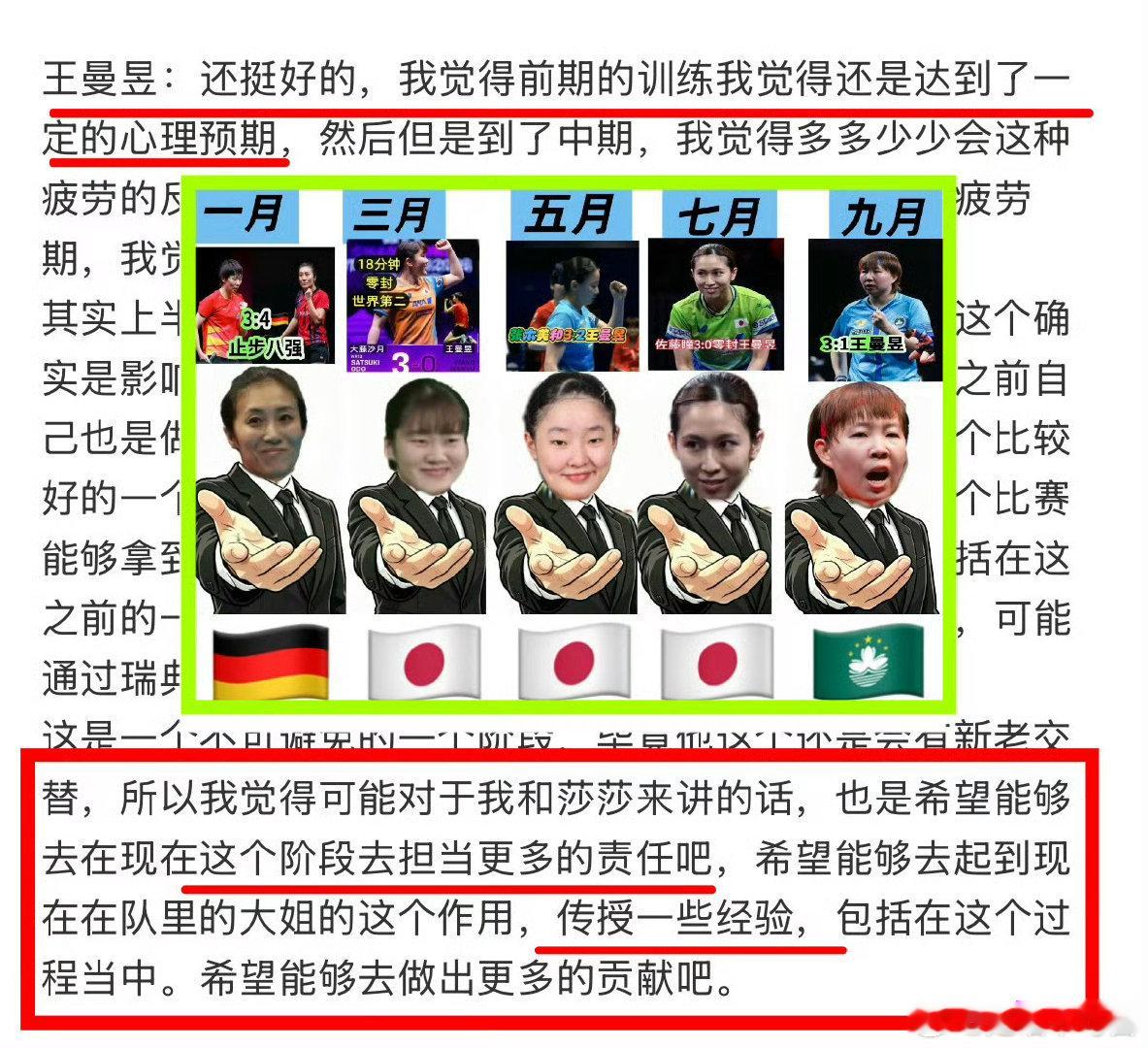 #孙颖莎谈王曼昱输球#
孙颖莎没谈过，不过曼昱可以自己谈谈 ​