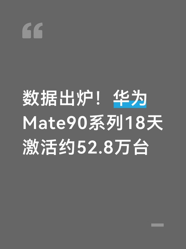 华为Mate90系列18天激活约52.8万台