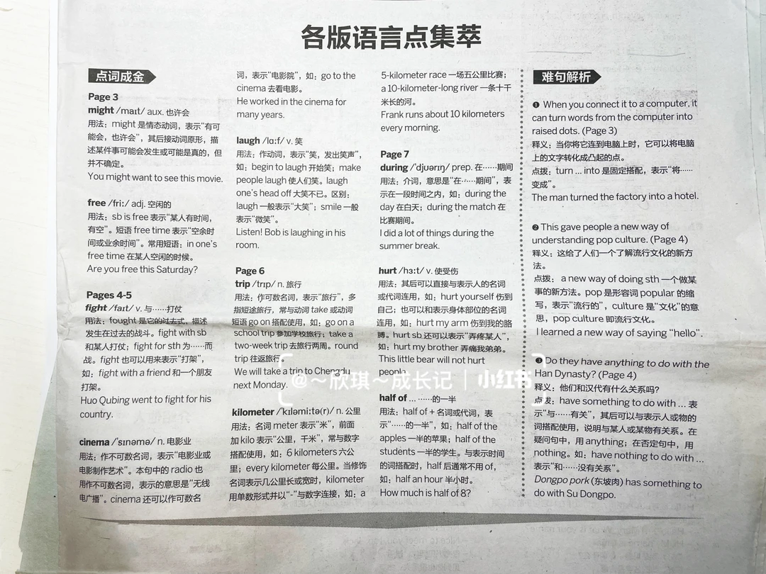 七上英语各版语言点集萃