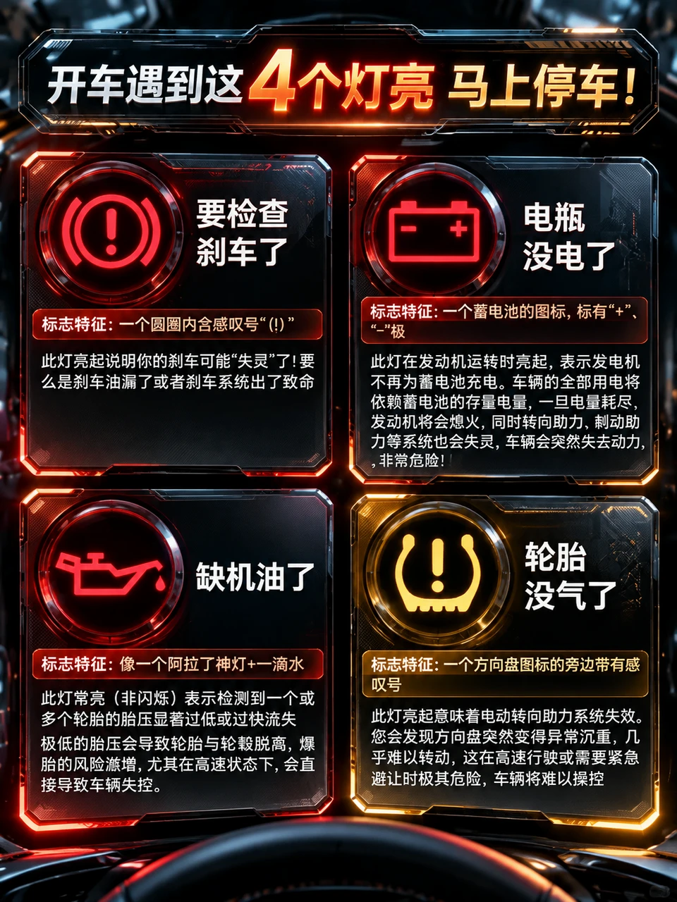 🚗这4个灯一亮，千万别硬开！