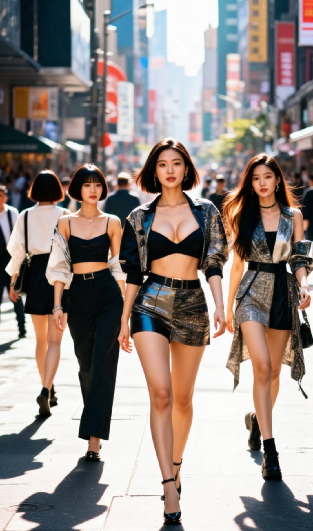 我偶遇了三位超养眼的美女。她们身材高挑，大长腿十分吸睛，穿着时尚，品...