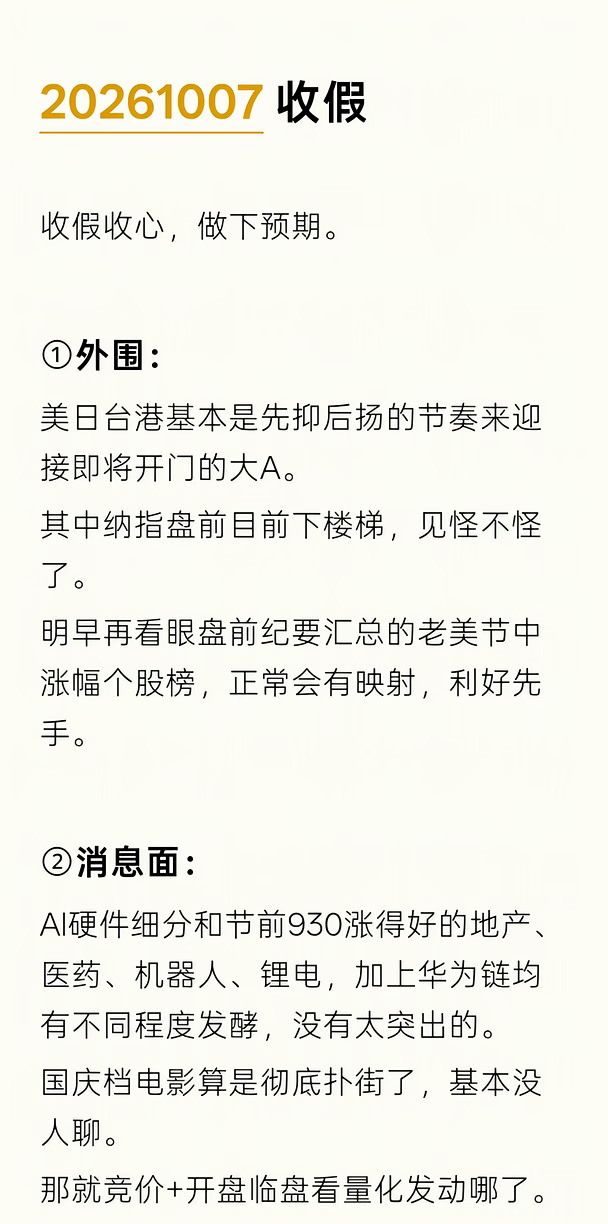 20261007盘前 收假