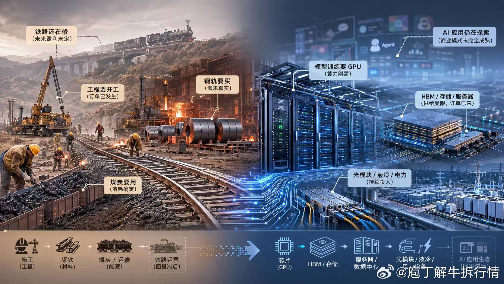 7 月的暴跌后，AI主线持续低迷，股票市场再也没有出现能够延续的亮点。越来越多的投资者开始怀疑：AI的故事是不是已经讲到头了？
虽然股票市场出现了大幅回调，但有意思的是，AI的基本面并没有同步崩塌。
英伟达最新公布的季度财报依然强劲，AI 芯片需求仍然旺盛，整体表现超过市场预期，股价也在财报 ​